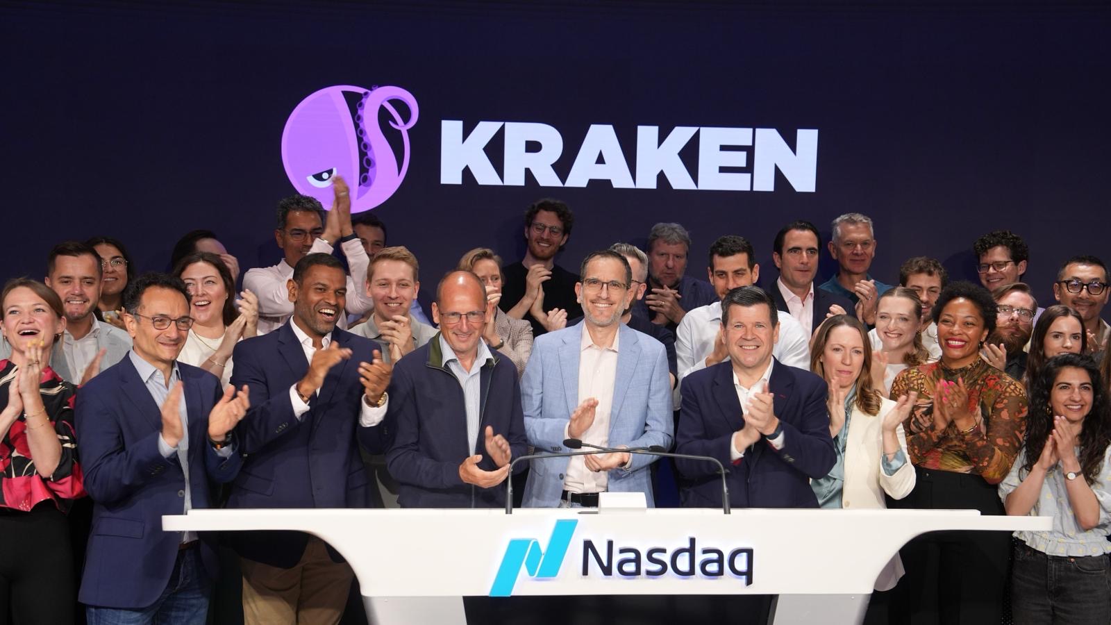 Kraken team ringing the Nasdaq bell