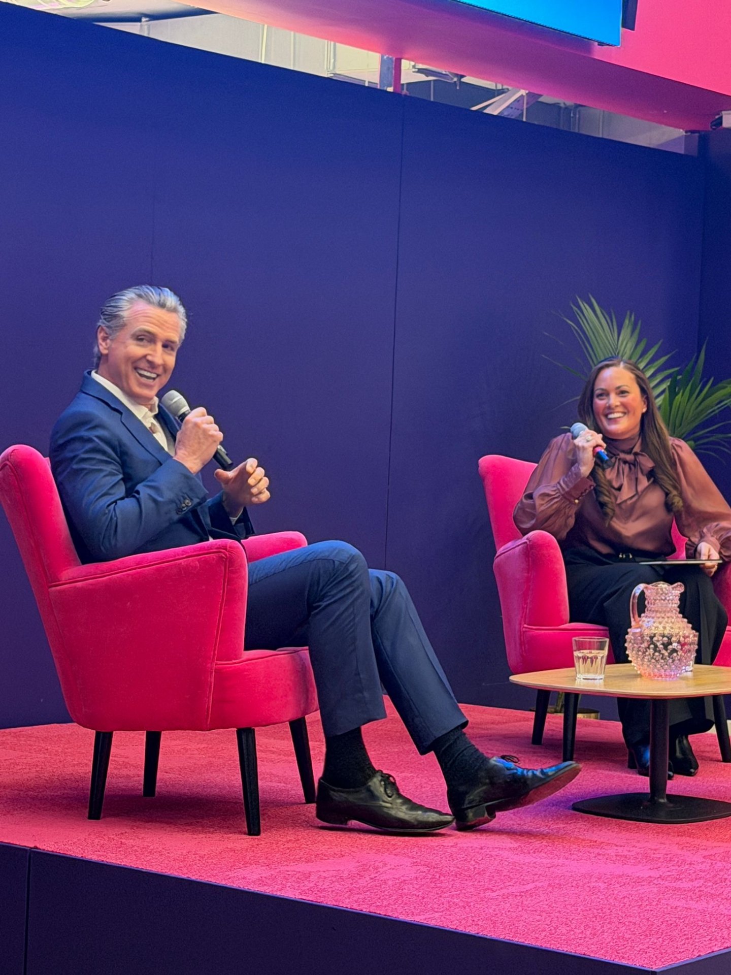 Governor Gavin Newsom in fireside conversation with Natasha Crowe at Octopus Energy's London HQ